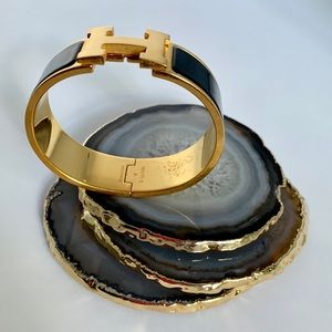 Hermes Jewelry - Hermes Black & Gold Wide Bracelet Hermes Jewelry - Hermes Black & Gold Wide Bracelet